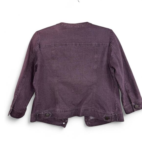 Ruby Rd Petite Denim Jacket Womens 6P Small Purple Studded Boho Festival Western - Picture 7 of 13